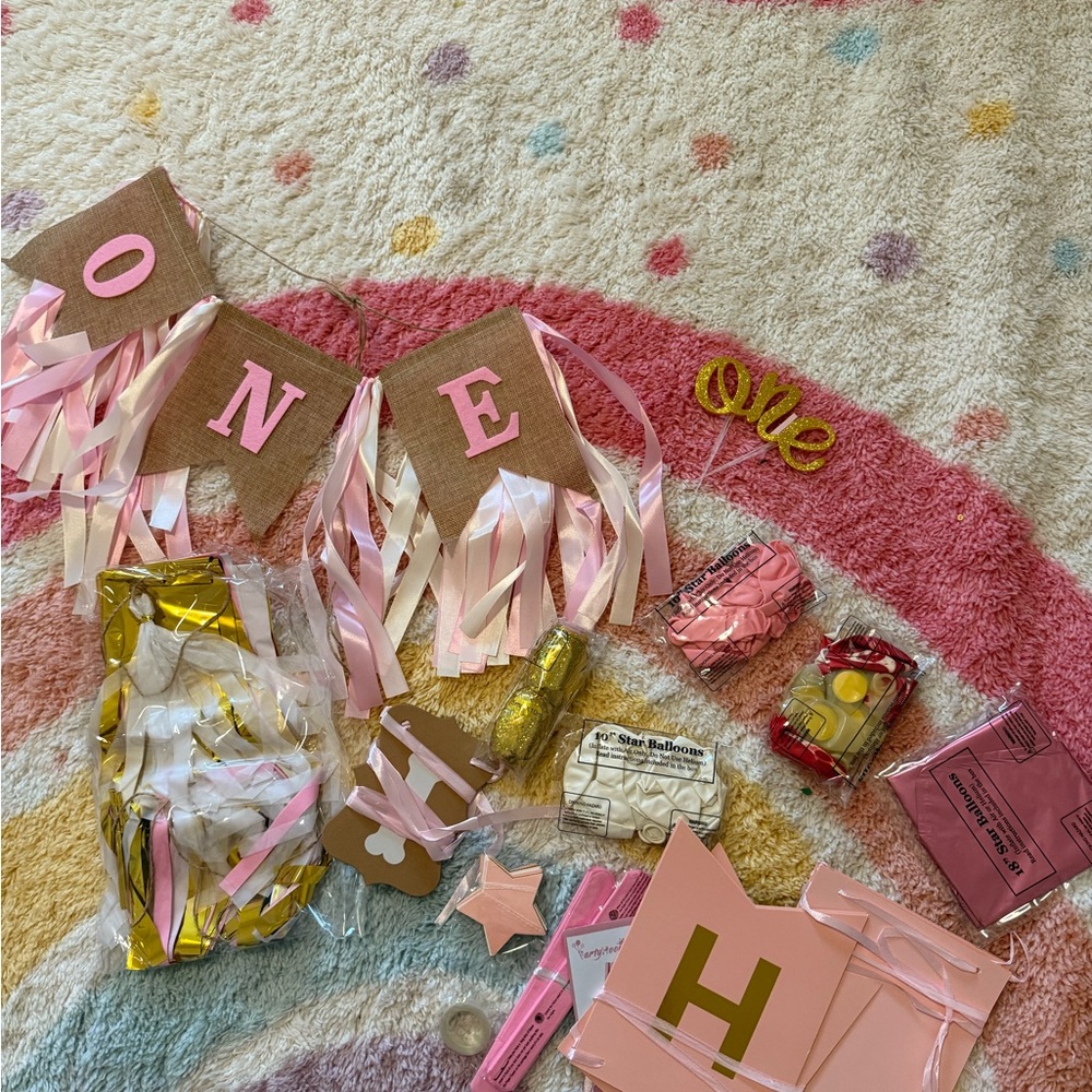 Pink and Gold b-Day Party Decoration Set One